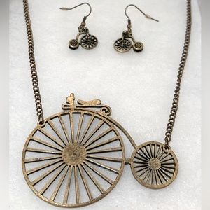 Large “Old Timey” Bicycle Pendant Necklace with matching bicycle earrings